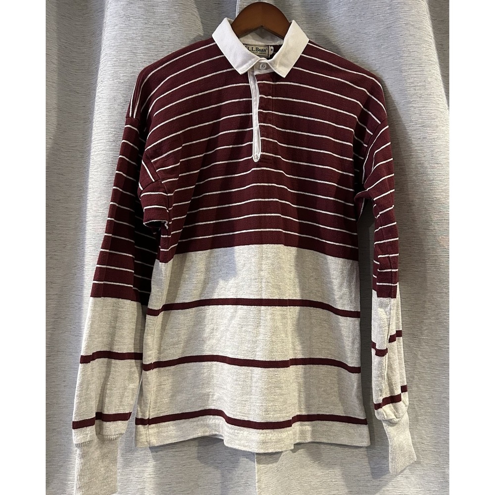 Vintage LL Bean Rugby Shirt Mens Medium Heavy Cotton Polo 90s Made in USA